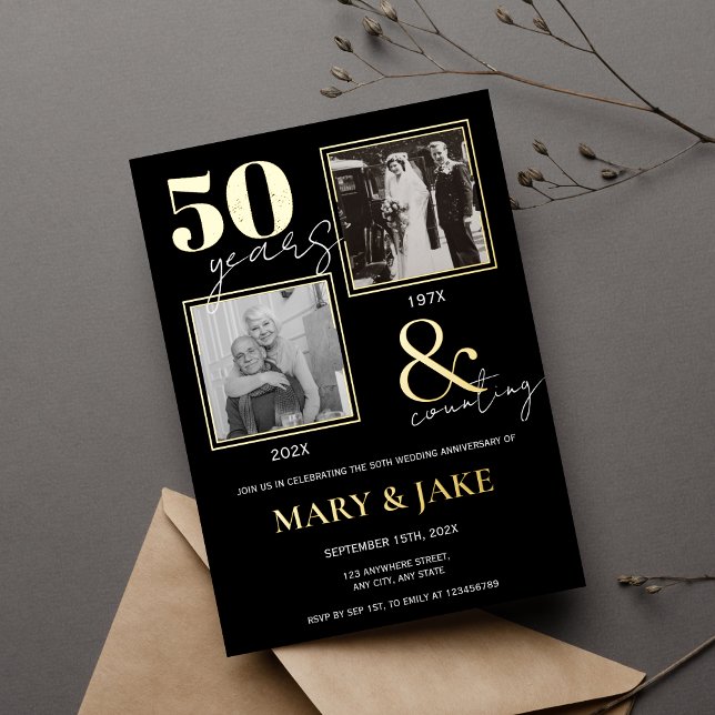 Invitation En Aluminium 50e anniversaire de mariage Noces d'or Alors et Ma (Créateur téléchargé)