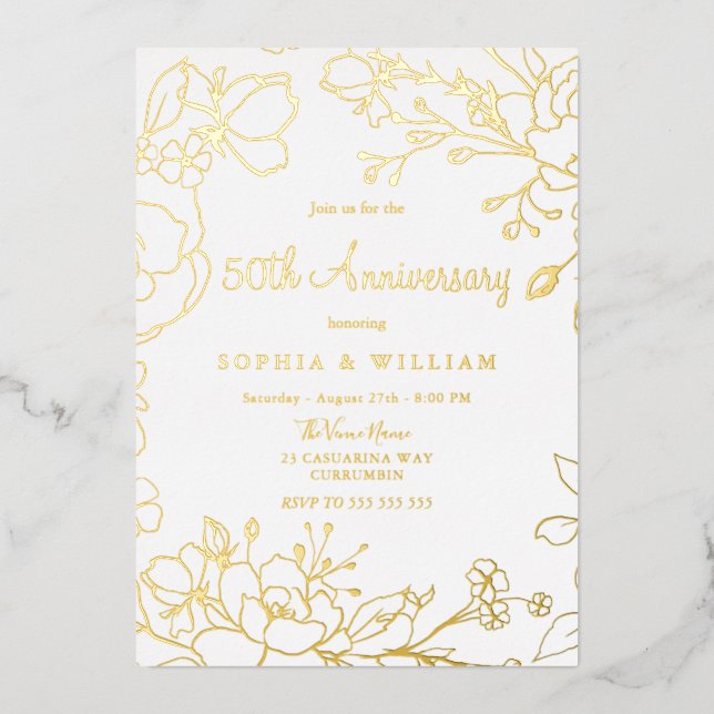 Invitation En Aluminium 50e anniversaire du Mariage d'or réel (Recto)