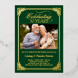 Invitation En Aluminium 50e anniversaire du Mariage Photo Green Gold