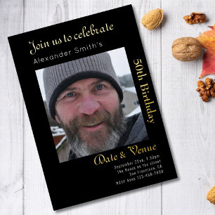 Invitation En Aluminium 50e Anniversaire Noir Or