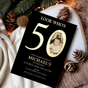 Invitation En Aluminium 50e Anniversaire Vieux Photo Or