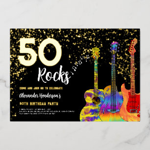 Invitation En Aluminium 50e fête d'anniversaire 50 Rocks Guitar Parties sc