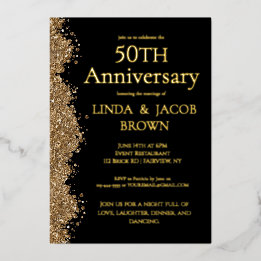 Invitation En Aluminium 50th Wedding Anniversary Gold Faux Glitter 