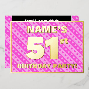 Invitation En Aluminium 51e fête d'anniversaire — Coeurs et rayures roses 