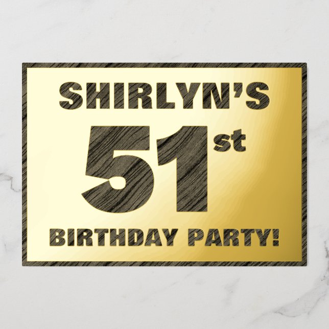 Invitation En Aluminium 51e fête d'anniversaire — Gras, Faux Wood Grain Te (Recto)