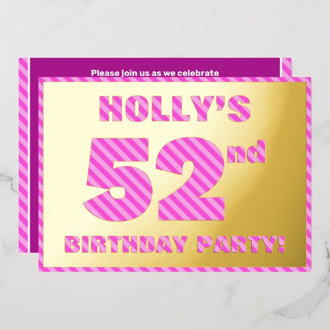 Invitation En Aluminium 52e fête d'anniversaire — Audacieux, amusant, rose (Recto/Verso)