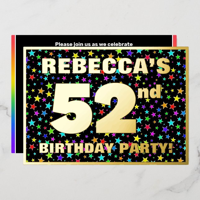 Invitation En Aluminium 52e fête d'anniversaire — Motif d'étoiles amusante (Recto/Verso)