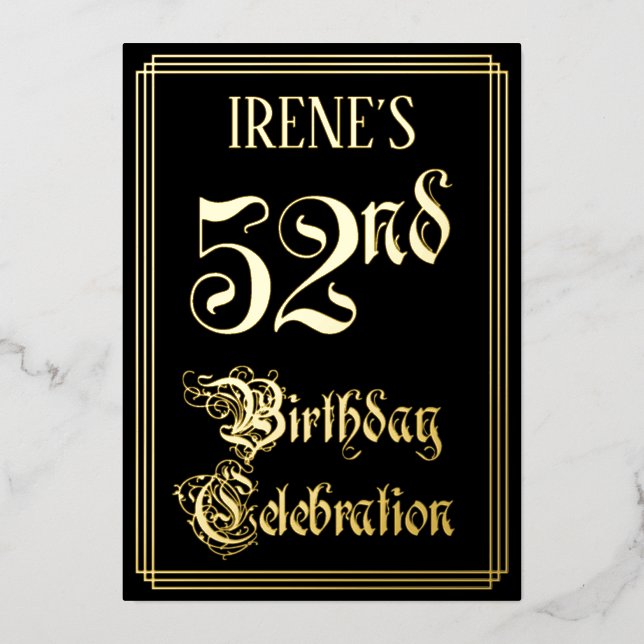 Invitation En Aluminium 52e fête d'anniversaire — Script fantaisie et nom  (Recto)