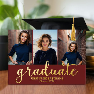 Invitation En Aluminium 5 Photo Graduation Party Modern Script Gold