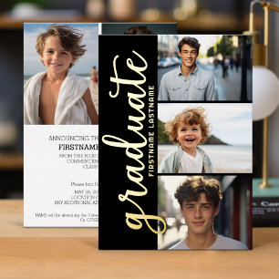 Invitation En Aluminium 5 Photo Graduation Party Modern Script Gold Foil I