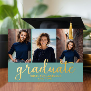 Invitation En Aluminium 5 Photo Graduation Party Modern Script Gold Real