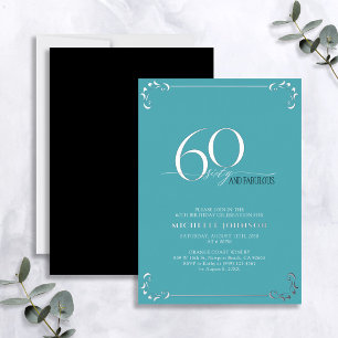 Invitation En Aluminium 60 ans & Fabuleux Turquoise & Argent Anniversaire