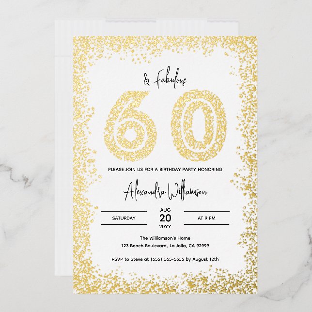 Invitation En Aluminium 60 et fabuleux 60e anniversaire de fête Real Gold (Enveloppe)