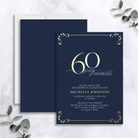 60 & Fabuleux Blue & Gold Calligraphy Anniversaire