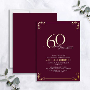 Invitation En Aluminium 60 & Fabuleux Burgundy & Gold Calligraphy Annivers