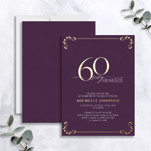Invitation En Aluminium 60 & Fabulous Calligraphie Anniversaire Violet & O