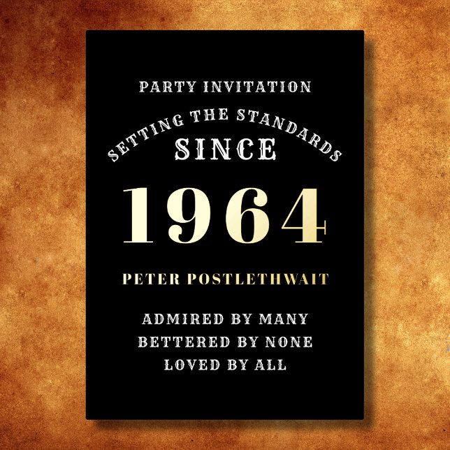 Invitation En Aluminium 60e anniversaire 1964 Black Gold Personnalisé Pour (Elegant Black and Gold Foil 60th Birthday Invitation - Create Your Own Personalized Design. )