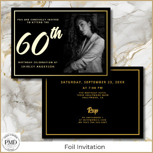 Invitation En Aluminium 60e anniversaire Black Gold Elegant Photo