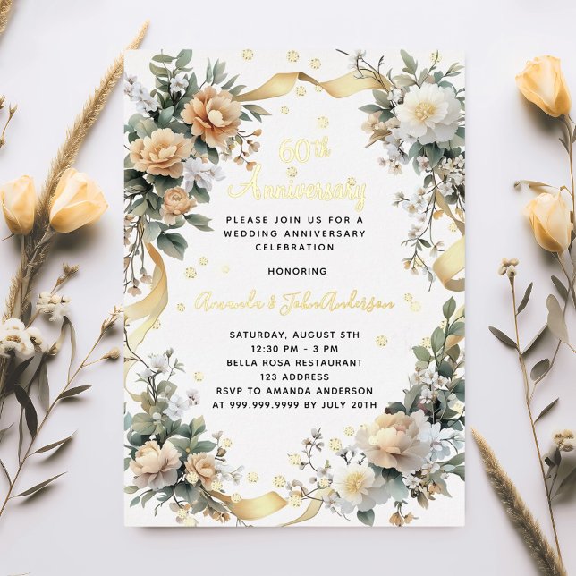 Invitation En Aluminium 60e anniversaire du mariage diamants floraux jaune (Créateur téléchargé)