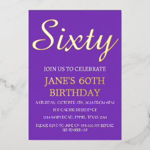 Invitation En Aluminium 60e anniversaire moderne Purple Gold Foil QR Code