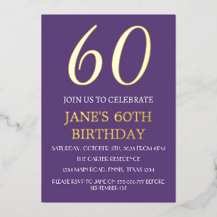 Invitation En Aluminium 60e anniversaire moderne Purple Gold Foil QR Code