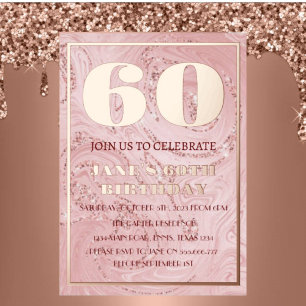 Invitation En Aluminium 60e anniversaire moderne Rose Gold Foil QR Code Fo