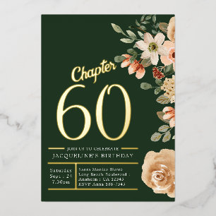 Invitation En Aluminium 60e anniversaire Vintage Vert Floral Or