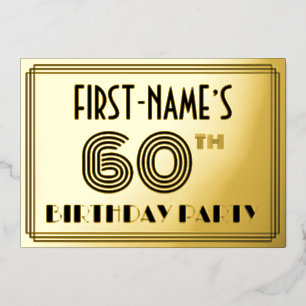 Invitation En Aluminium 60e fête d'anniversaire — Art Déco Style "60" & No