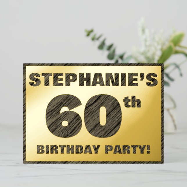 Invitation En Aluminium 60e fête d'anniversaire — Gras, Faux Wood Grain Te (Debout devant)