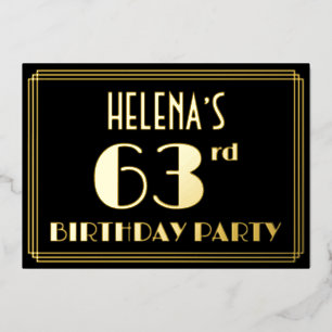Invitation En Aluminium 63e fête d'anniversaire : Art Déco Look "63", avec