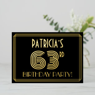 Invitation En Aluminium 63e fête d'anniversaire — Art Déco Style "63" + No