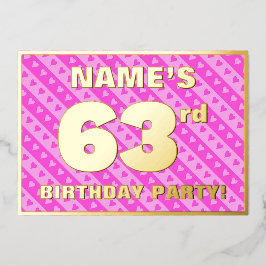 Invitation En Aluminium 63e fête d'anniversaire — Coeurs et rayures roses 