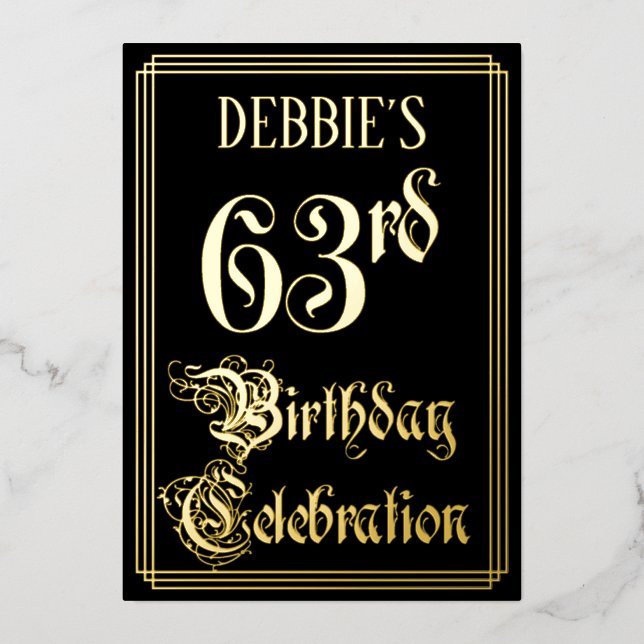Invitation En Aluminium 63e fête d'anniversaire — Script fantaisie et nom  (Recto)