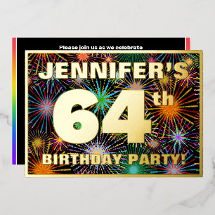 Invitation En Aluminium 64e fête d'anniversaire — Amusant, Feu d'artifice