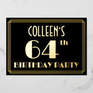 Invitation En Aluminium 64e fête d'anniversaire : Art Déco Look "64", avec
