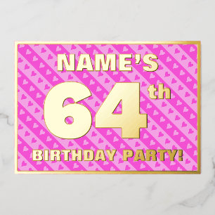 Invitation En Aluminium 64e fête d'anniversaire — Coeurs et rayures roses 