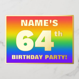 Invitation En Aluminium 64th Birthday Party: Fun, Colorful Rainbow Pattern