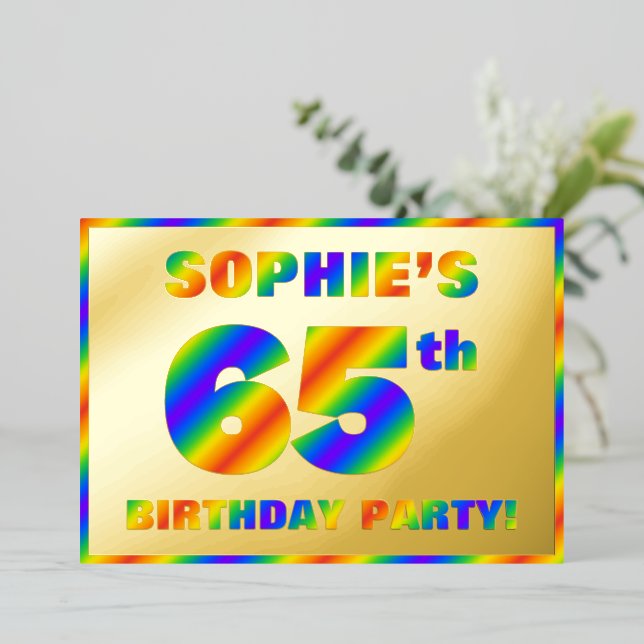 Invitation En Aluminium 65e fête d'anniversaire — Amusant, Rainbow Spectru (Debout devant)