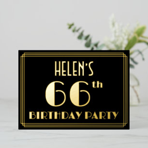 Invitation En Aluminium 66e fête d'anniversaire : Art Déco Look "66", avec