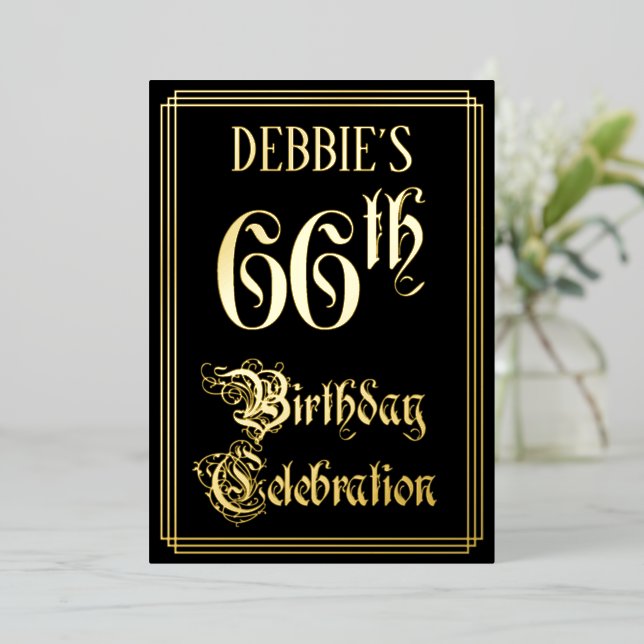 Invitation En Aluminium 66e fête d'anniversaire — Script fantaisie et nom  (Debout devant)