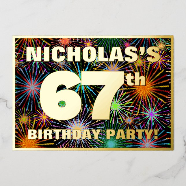 Invitation En Aluminium 67e fête d'anniversaire — Amusant, Feu d'artifice  (Recto)