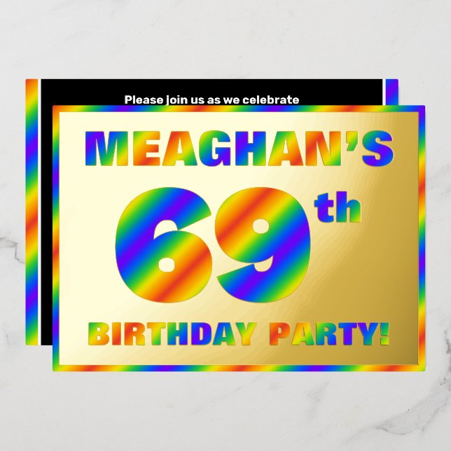 Invitation En Aluminium 69e fête d'anniversaire — Amusant, Rainbow Spectru (Recto/Verso)