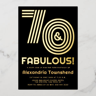 Invitation En Aluminium 70 & Fabuleux Rétro Typographie Or 70e Anniversair