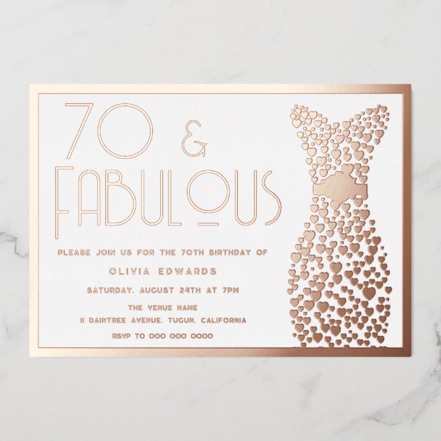 Invitation En Aluminium 70 & Fabulous Gold Gown Retro 70e anniversaire (Recto)