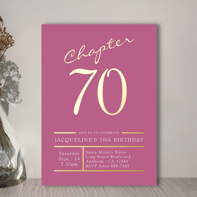 Invitation En Aluminium 70 Rose 70e Anniversaire de la fête Gold (Créateur téléchargé)