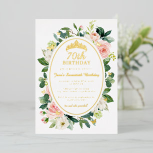 Invitation En Aluminium 70e anniversaire Gold Pink Butterfly Floral