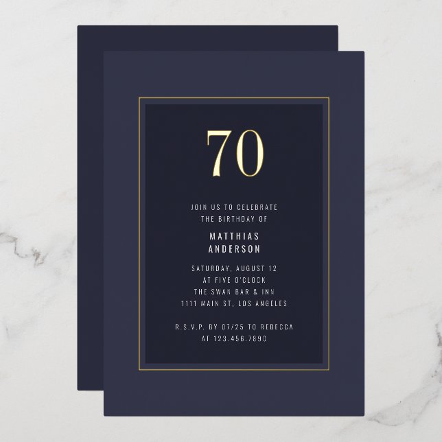 Invitation En Aluminium 70e anniversaire Minimal Elegant Dark Gold Frame (Recto/Verso)