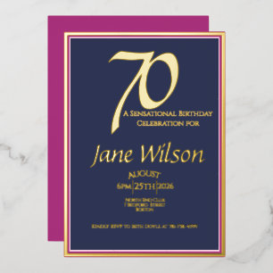 Invitation En Aluminium 70e Anniversaire Moderne Élégant Rose Navy