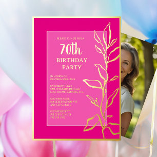 Invitation En Aluminium 70e fête d'anniversaire sur mesure Botanical Pink 