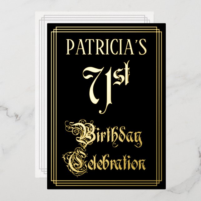 Invitation En Aluminium 71e fête d'anniversaire — Script fantaisie et nom  (Recto/Verso)